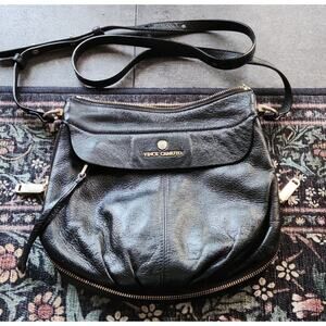 Vince Camuto Dean Black Leather Zipper Crossbody Shoulder Bag Classic Suburban